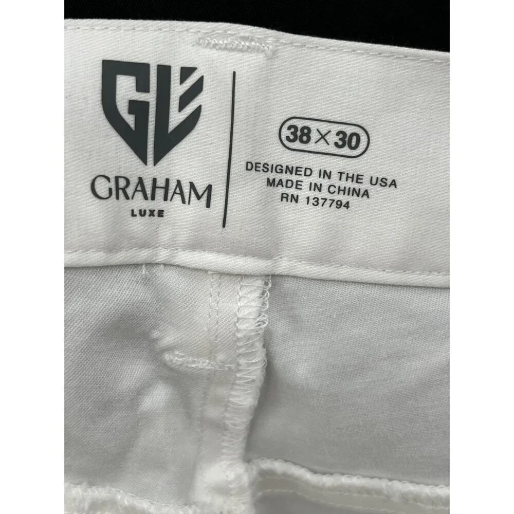 Graham Luxe Mens‎ White Slim Fit Pants 38x30 Golf Pants